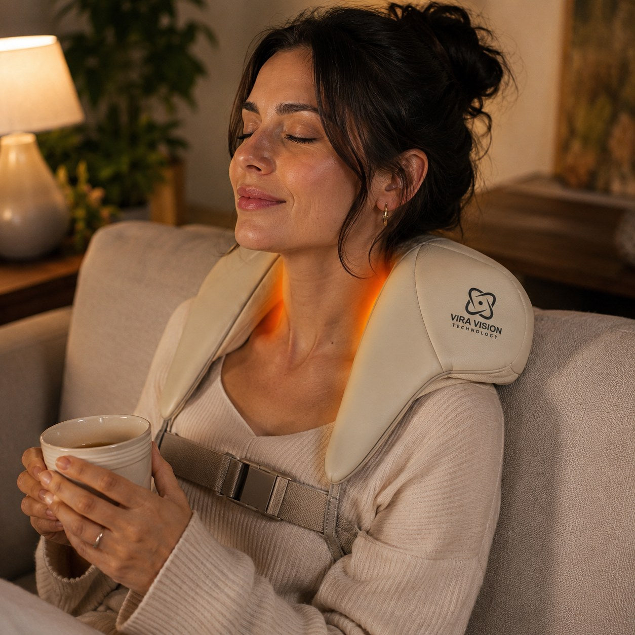 Woman relaxing with the VIRA VISION massager